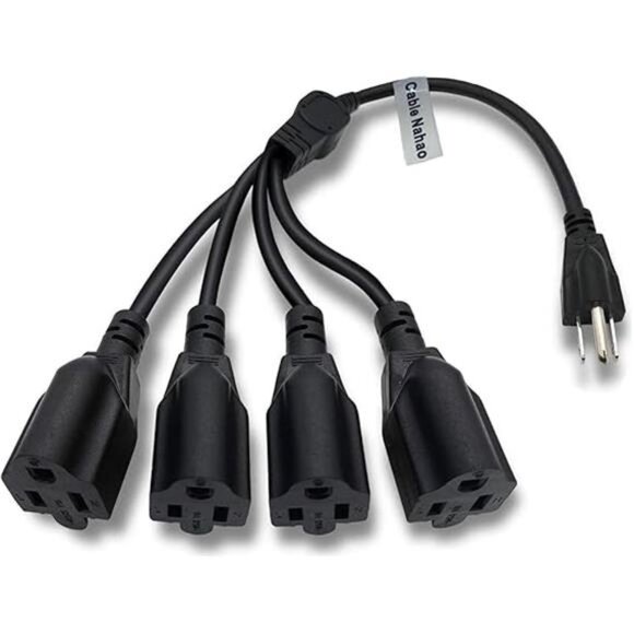 3 Prong 1 to 4 Outlet Power Cord Splitter Cord,Indoor Outdoor Cable Strip - Picture 14 of 14